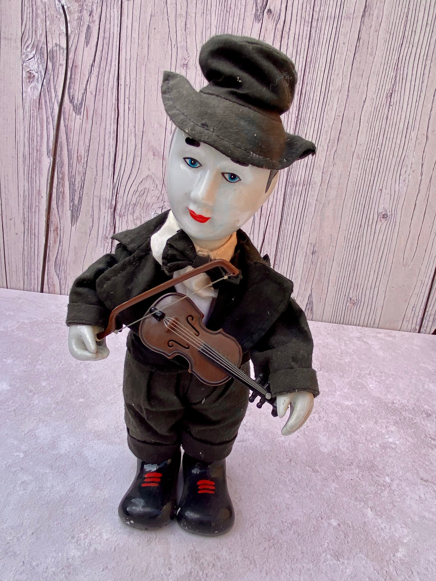 Rare 1980s Vintage Porcelain Pierrot Violin Playing Doll