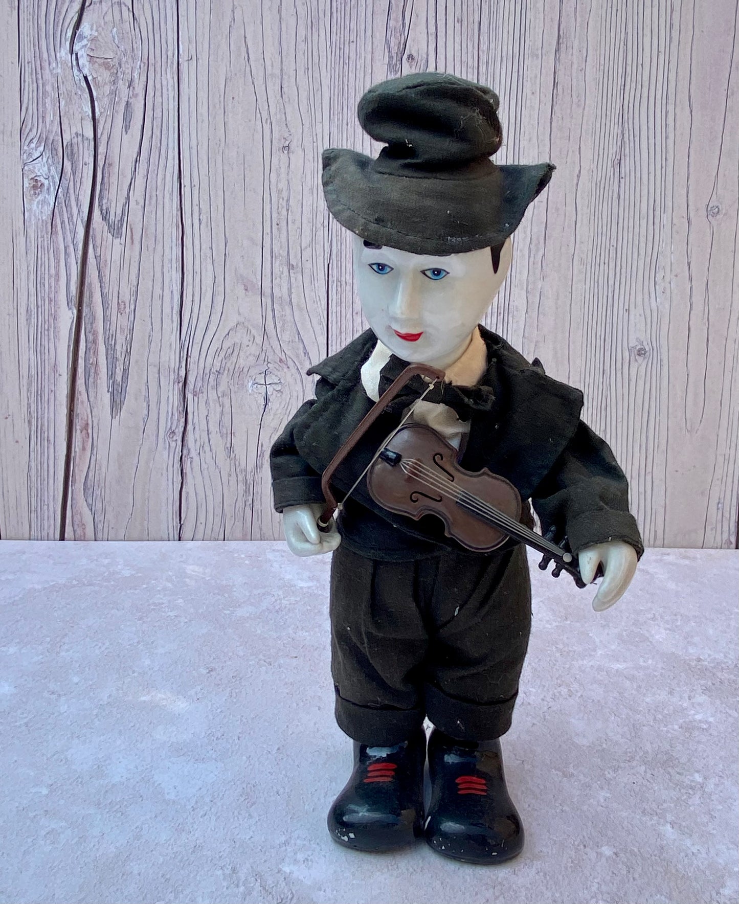 Rare 1980s Vintage Porcelain Pierrot Violin Playing Doll