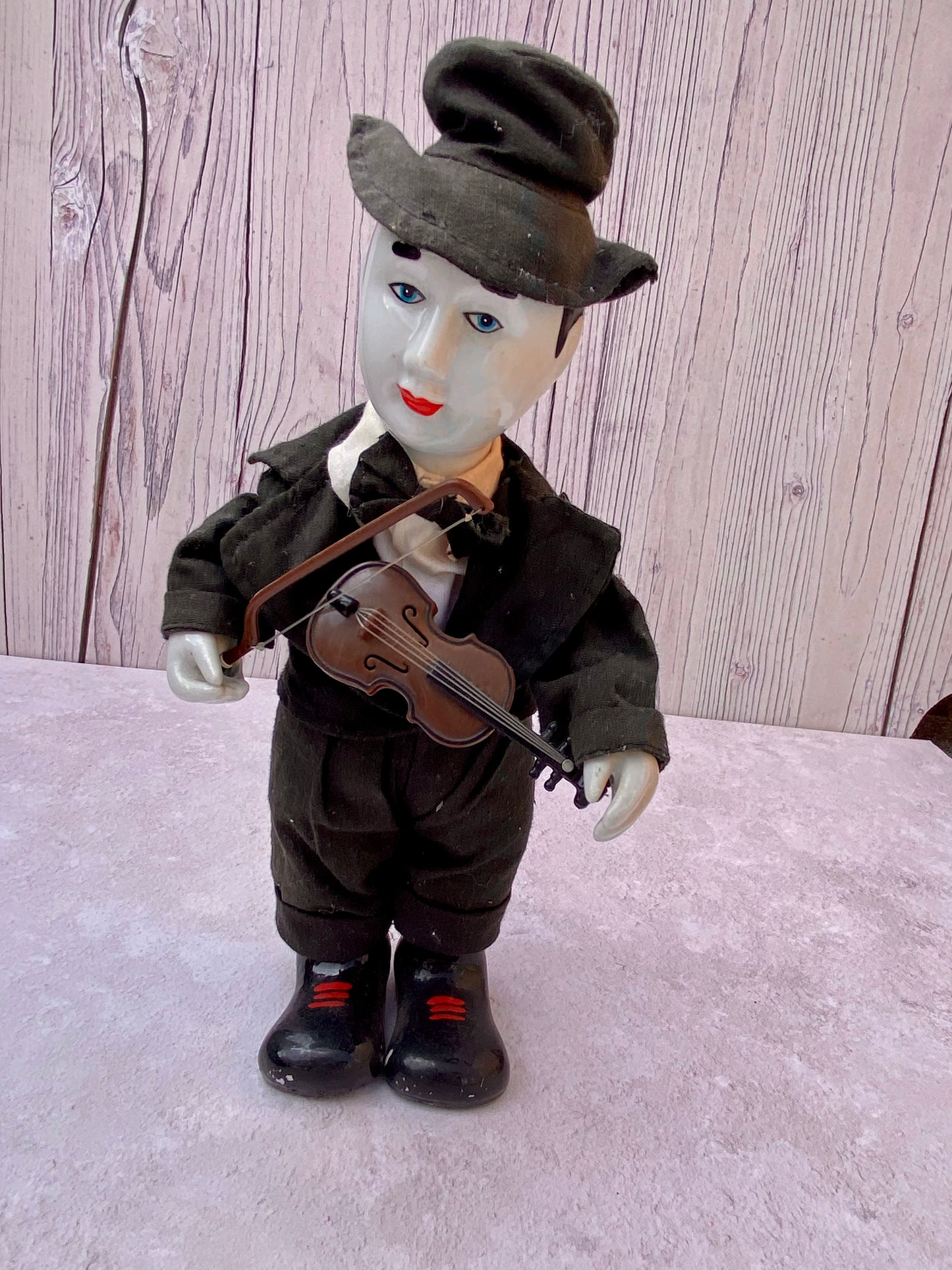 Rare 1980s Vintage Porcelain Pierrot Violin Playing Doll