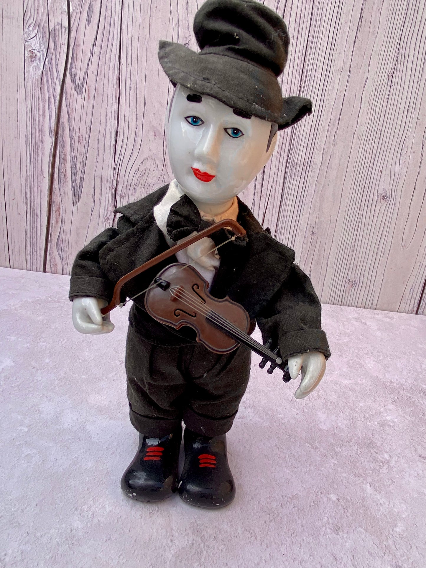 Rare 1980s Vintage Porcelain Pierrot Violin Playing Doll