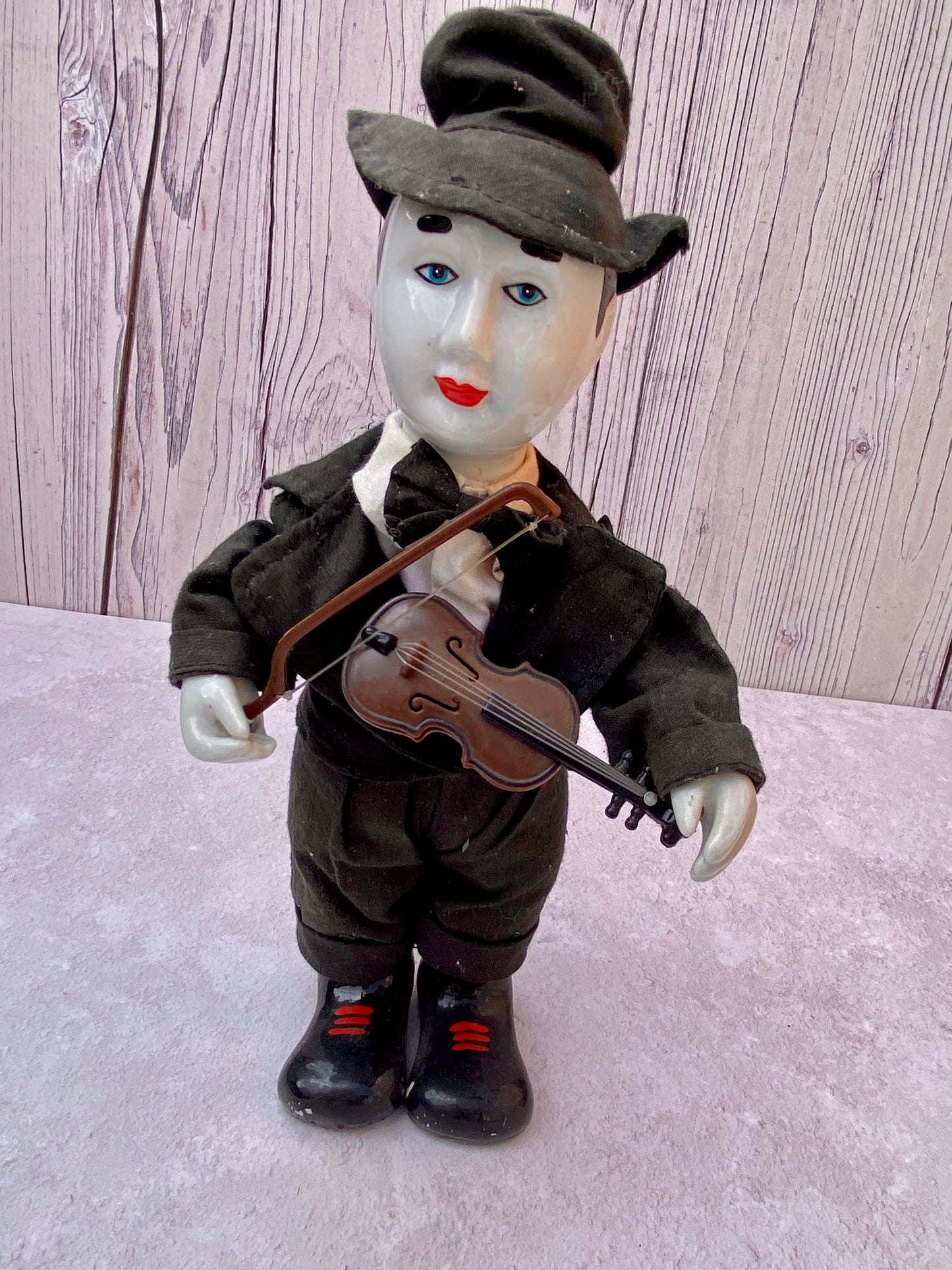 Rare 1980s Vintage Porcelain Pierrot Violin Playing Doll